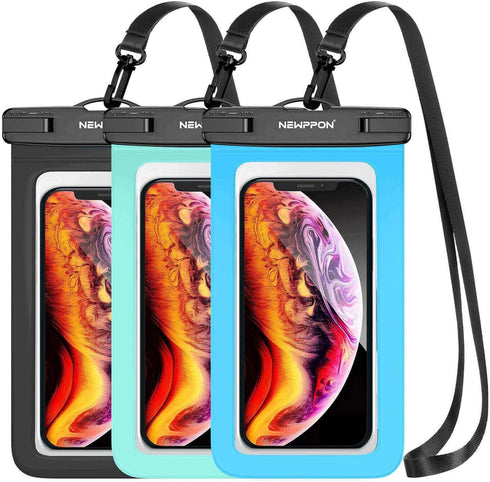 newppon Waterproof Cell Phone Pouch : 3 Pack Underwater Dry Bag Case Lanyard - Water Proof Clear Holder Protector for iPhone 15 14 13 Pro Max Plus...