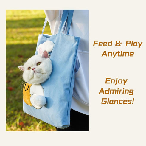 Cat Out Bag, Cute Cozy Cartoon Hands Free Show Head Cat Sling Carrier, Cat Restrainer Shoulder Bag for Outdoor Travel (Denim, Medium)...