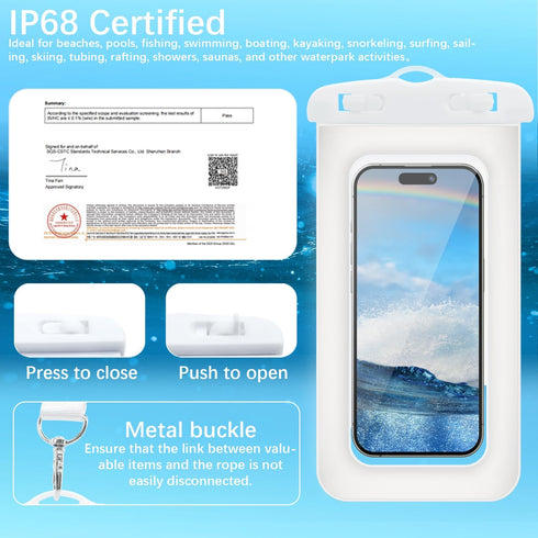 IP68 Floating Waterproof Phone Pouch/Case with Two lanyards for iPhone Samsung Google Cell Phone Dry Bag up to 7" Camping Essentials (White)...