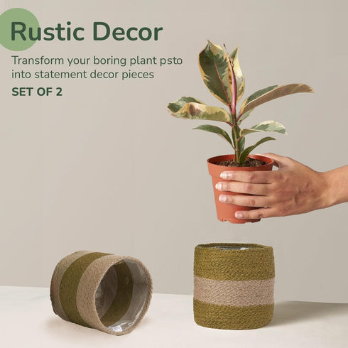 Jute Planter Basket-Woven Jute Rope Covers for Decorating Indoor/Outdoor Succulents, Small Plant Pots-Set of 2-Multi-Purpose Storage Bins 4.5 Inch...