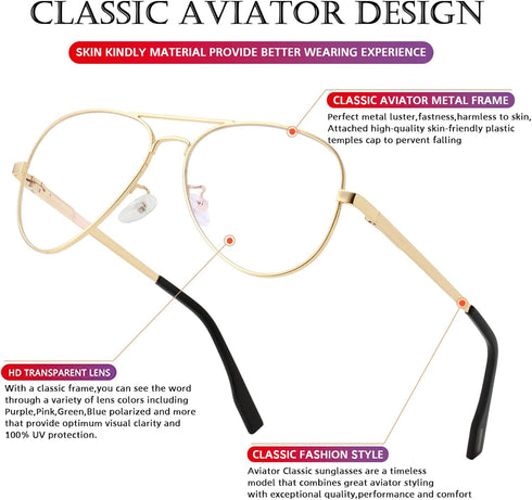 Polarized Aviator Sunglasses for Men Women Metal Frame 100% UV400 Protection Lens, 58mm...