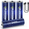 Deleepow Rechargeable AA Batteries USB 3400mWh AA Lithium Rechargeable Batteries 1500 Cycle with USB C Cable 4-Pack...