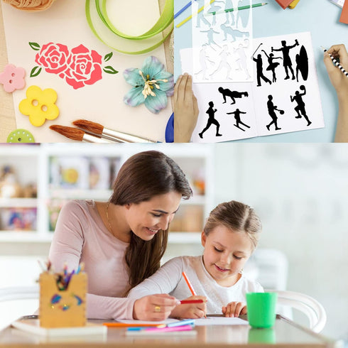 24 Pieces Mixed Shapes Drawing Journal Stencils Kit,Animal Flowers Scale Painting Templates for DIY Schedule Wall Art Design,Reusable Plastic Pain...