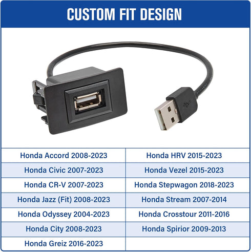 Anina USB Port Car Charger for Honda, Male to Female USB Power Socket Adapter, Panel Flush Mount Extension Cable for Civic CRV Accord Jazz Odyssey...
