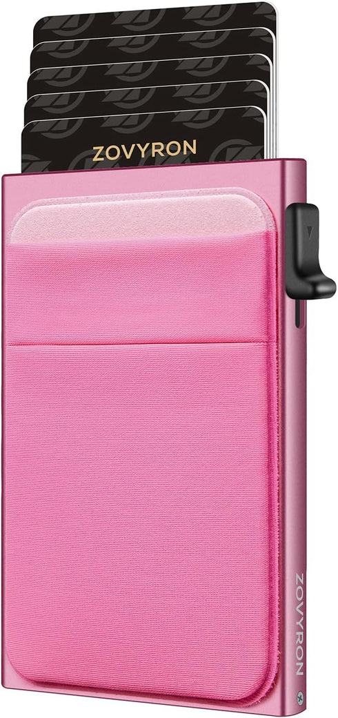 Minimalist Small Wallet Women Slim Pop Up Wallet Card Holder Wallet with Money Pocket, RFID Blocking Pink Smart Wallet Metal Card Case...