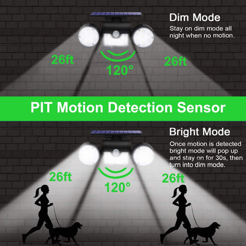Solar Lights Outdoor, Motion Sensor Security Lights Solar Wall Lights with Dual Head Spotlights LED Waterproof 360° Adjustable Solar Motion Lights...