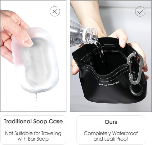 Travel Soap Container Portable Soap Bag Travel Case, Waterproof and Leak Proof, Solutions for Travelling with Bar Soap (Black)...