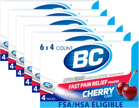BC Powder Pain Reliever, Cherry Flavor Aspirin Dissolve Packs, 4 Count Powder Packets, 6 Pack...