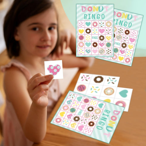 Donut Bingo Cards, 24 Player Sweet Party Bingo Game for Family Adult, Donut Party Favor, Large Group Party Celebration Activity -10...