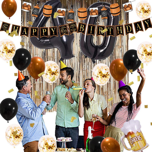 40th Birthday Decorations for Men - Aged to Perfection Whiskey Themed Party Supplies with Foil Balloons and Banner...