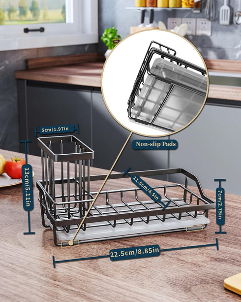 Consumest Sink Caddy-Kitchen Sponge Holder + Dish Brush Holder for Kitchen Sink, Sink Organizer with Drip Tray for Countertop Stainless Steel Rust...