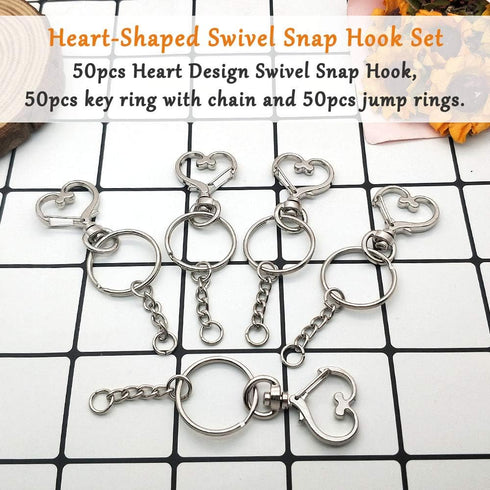 150Pcs Heart-Shaped Swivel Snap Hook Set,Metal Spring Snap Keychain Clip Keychain Hook Lobster Clasp Split Key Rings with Chain&Jump Rings Bulk fo...