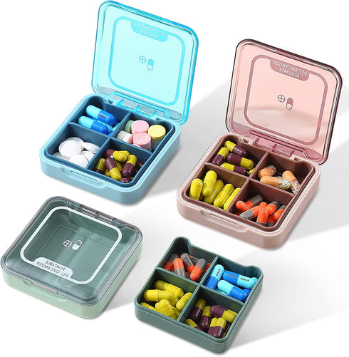 Berglander Travel Pill Organizer Pack of 3, 4 Compartments Medicine Organizer, Waterproof Pill Box, Portable Daily Small Pill Case for Medicines, ...
