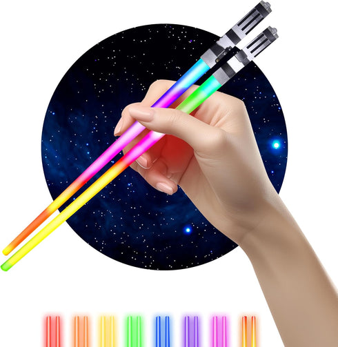 LIGHTSABER CHOPSTICKS LIGHT UP STAR WARS LED Glowing Light Saber Chop Sticks REUSABLE Sushi Lightup Sabers - 8 COLOR MODES 1 Pair...