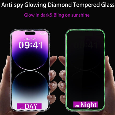 2PCS Glitter Privacy Screen Protector suit for iPhone 12/iPhone 12 Pro, Anti-spy Diamond Bling Shiny Shine on Night Sparkling Tempered Glass Suit ...
