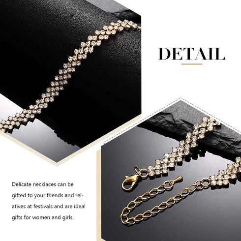 JEAIRTS Choker Rhinestone Necklace Diamond Row Necklaces Crystal Chokers Necklace Chain Jewerly Sparkly Party Prom Accessories for Women and Girls...