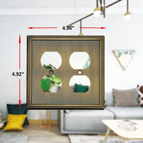 Wall Plate for Electrical Outlets, Decorative Antique Brass Switch Plates Outlet Cover, Light Switch Cover Plate, 2-Gang Wall Plates, Solid Zinc A...