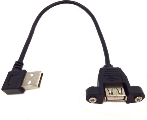 USB Extension Cable, Qaoquda 1ft 90 Degree Right Angle USB 2.0 Type A Male to Type A Female Panel-Mount with Screws Cable(USB M/F)...