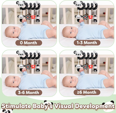Baby Carseat Toy Black & White Rattle Spiral Hanging Activity Stroller Toy for Newborns Boys and Girls - Coala...