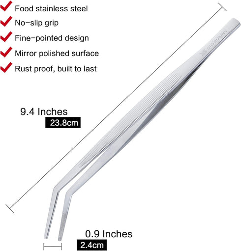 MSY BIGSUNNY Professional Chef Kitchen Cooking Precision Tweezers Culinary Curved Tip Tongs for Baking Decorating (1, 9.5")...