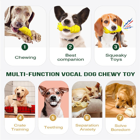 Indestructible Squeaky Dog Chew Toys for Aggressive Chewers, Food Grade Material Dog Chew Toys, Tough Durable Dog Toys for Medium Large Breed (Yel...