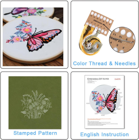 Tolovis Animal Butterfly Embroidery Kits for Beginners with Floral Patterns Pattern, Easy DIY Craft Punch Needle Starter Cross Stitch Kit DIY Need...