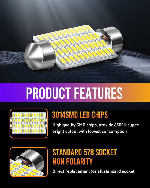 LUYED 578 LED Bulb 569 211-2 212-2 41mm LED Lights Bulb for Car Interior Dome Map License Plate Courtesy Lights, Xenon White,Pack of 4...