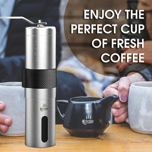 Manual Coffee Grinder — Stainless Steel Conical Burr Coffee Bean Grinder with Hand Crank, 18 Adjustable Settings, Storage Pouch and Sturdy Grip — ...