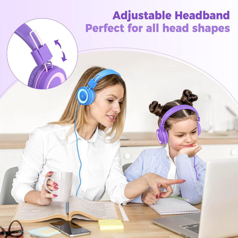 C89 Kids Headphones, Wired Headphone without Microphone, On Ear Headphone with Adjustable, 3.5mm Aux Nylon Cable, Foldable Headphones for School T...