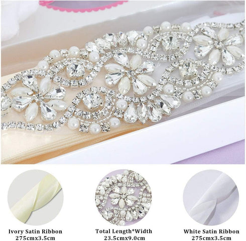 Pardecor Rhinestone Applique Crystal Belt Women Dress Wedding Crystal Trim Silver Rhinestones Trims Sash Wedding Belt for Bridal Dress Evening Dre...