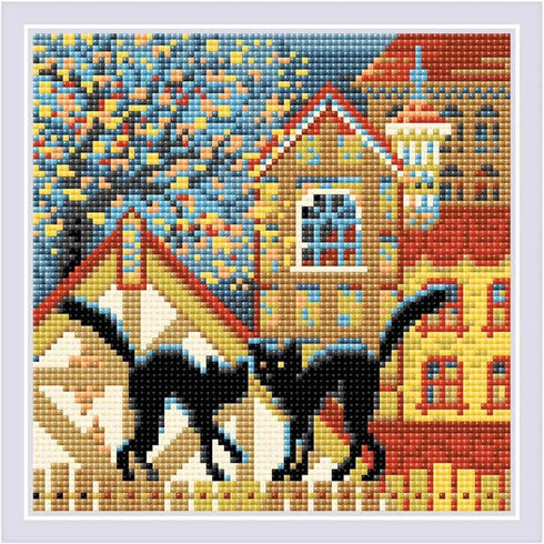 RIOLIS Diamond Mosaic Embroidery Kit 7.75"X7.75"-City and Cats Autumn...