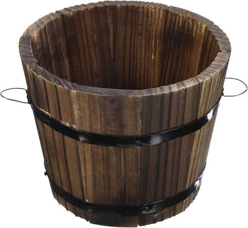 Healeved Wooden Whiskey Barrel Planter Garden Flower Pot Decor Plant Container Box Brown (Size 2)...