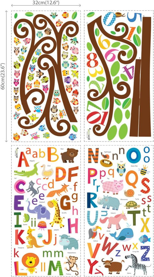 DECOWALL DA-1503 Animal Alphabet ABC and Owl Numbers Tree Kids Wall Stickers Wall Decals Peel and Stick Removable Wall Stickers for Kids Nursery B...