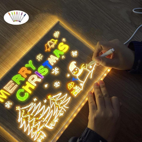 LYW Glowing Acrylic Marker Board, LED Note Board with Colors, Acrylic Dry Erase Board with 7 Color Pen Light Clear Desktop Note Memo Board, LED Le...
