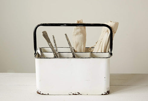 Creative Co-Op Distressed White Metal Caddy with 6 Compartments...