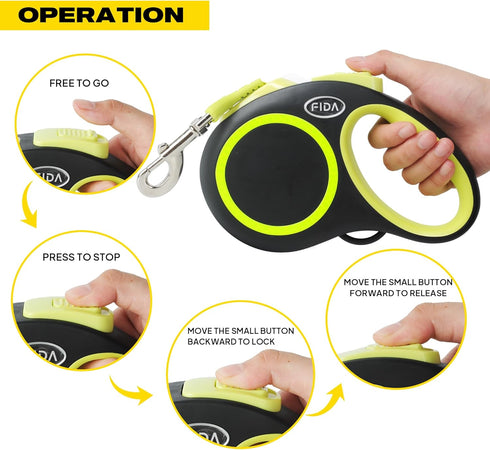 Fida Retractable Dog Leash, Reflective 16ft Heavy Duty Pet Walking Leash for Medium/Large Dog up to 44 lbs, Tangle Free. One-Hand Brake (Medium, N...