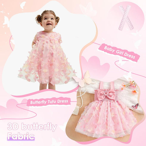 Rainbow Pink Tulle Fabric Rolls: 2 Yards 3D Butterfly Embroidery Fabric - DIY Cloth for Birthday Party Decorations...