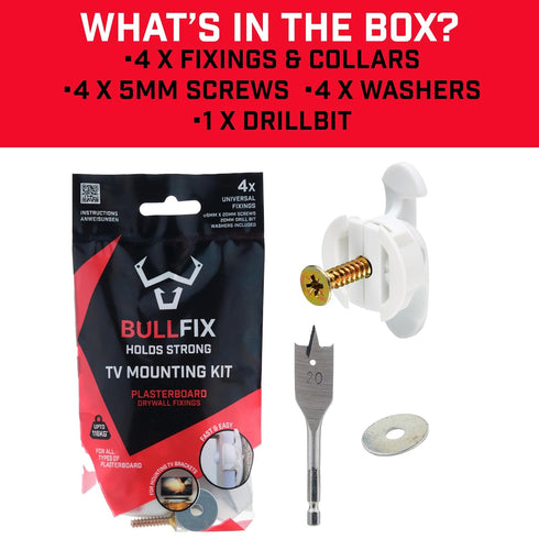 Bullfix TV Kit - Drywall Anchors for TV Bracket, Hollow Wall Anchor & Screws for Mounting TV to Drywall, Wall Mount Hardware Kits, Heavy Duty Wall...