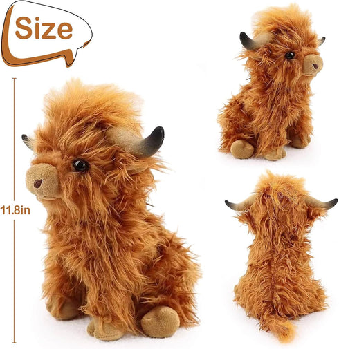 Scottish Highland Cow Plush, Cute Realistic Cow Stuffed Animals Soft Farm Plushie Toy, Highland Cow Accompany Plush Toy Birthday Gifts for Kids Ad...