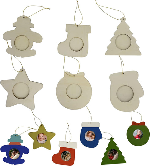 4E's Novelty DIY Wooden Picture Frame Christmas Ornaments Crafts (12 Pack) Bulk Unfinished Wood Ornaments to Paint for Adult & Kids...