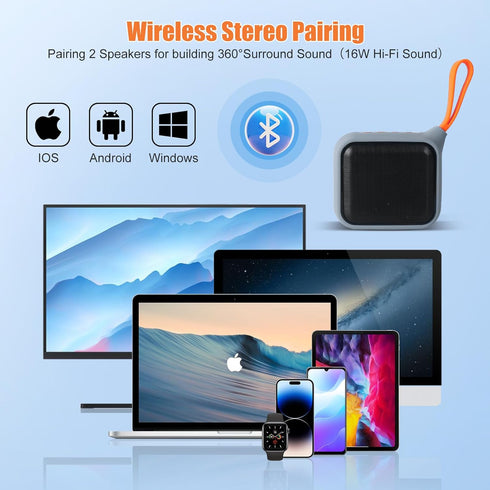Waterproof Portable Bluetooth Speaker with 8W Big Sound, Small Wireless Speaker Subwoofer,20H Playtime, BT 5.3, Support TF Card, TWS for Bicycle, ...
