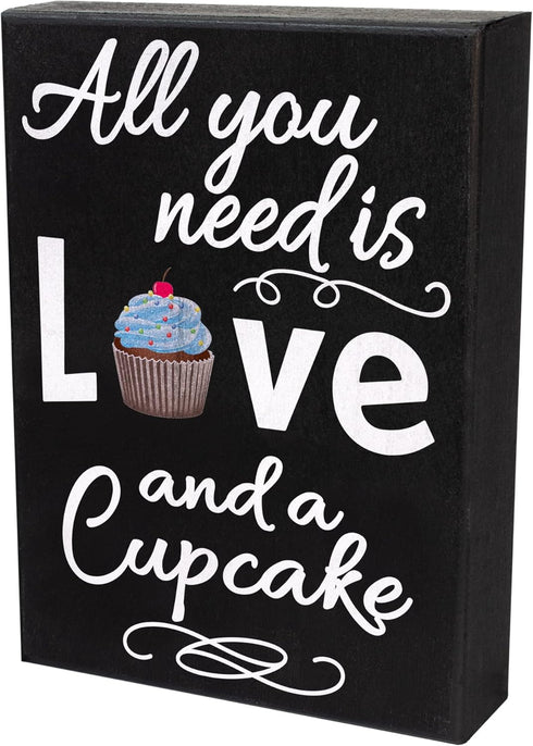 JennyGems All You Need is Love and a Cupcake Wooden Sign, Bakery Signage and Decor, Gift for Cupcake Lovers, Made in USA...