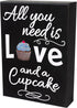 JennyGems All You Need is Love and a Cupcake Wooden Sign, Bakery Signage and Decor, Gift for Cupcake Lovers, Made in USA...