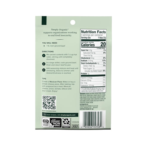 Simply Organic Mild Taco Seasoning, Certified Organic, Vegetarian | 1 oz | Pack of 12...