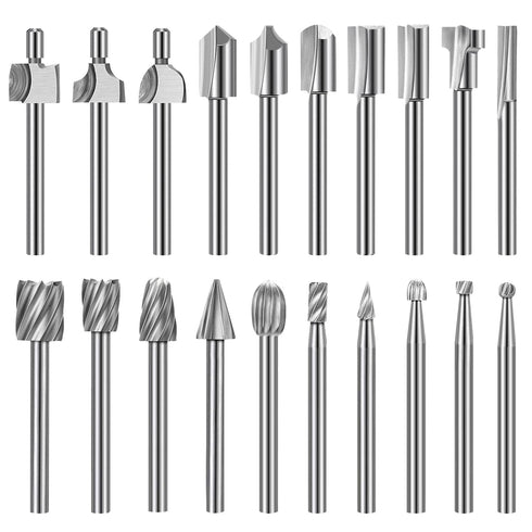 Wood Carving Bits Engraving Router Bit, 20pcs HSS Different Rotary Burr Set with 1/8"(3mm) Shank for Rotary Tools for DIY Woodworking, Carving, Dr...