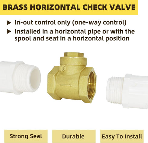 1/2 One Way Check Valve, 1/2" Female Thread Horizontal Swing Brass Check Valve to Prevent Water Backflow, Fuel Oil Water Gas Air Check Valve for S...