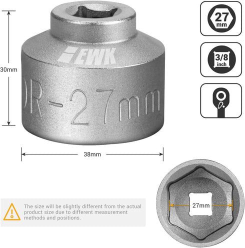 EWK 27mm Low Profile Oil Filter Socket, Fuel Filter Cap Removal Tool for Ford, Mercedes Benz, BMW, Mini, Citroen...