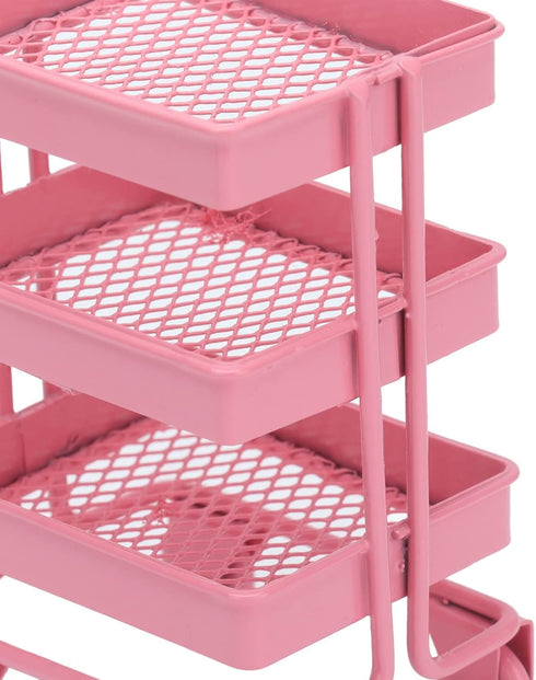 1:12 Miniature Dollhouse Handcart Mini Shopping Cart 3 Layers Storage Display Shelf with Wheels Kitchen Furniture Decoration(Pink)...