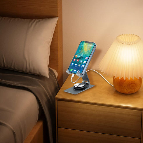 Miady Cell Phone Stand for Desk, 360° Rotating Dock Tablet Stand, Adjustable Thick Phone Case Stand Compatible with All Mobile Phone, iPhone 14 13...