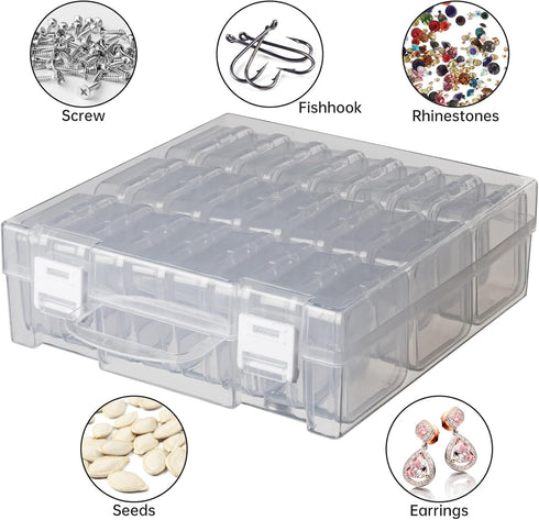 Clear Bead Organizer Box, 24Pcs Small Plastic Bead Storage Containers, Mini Rectangle Storage Boxes with Hinged Lids for Beads Seeds Jewelry Rhine...